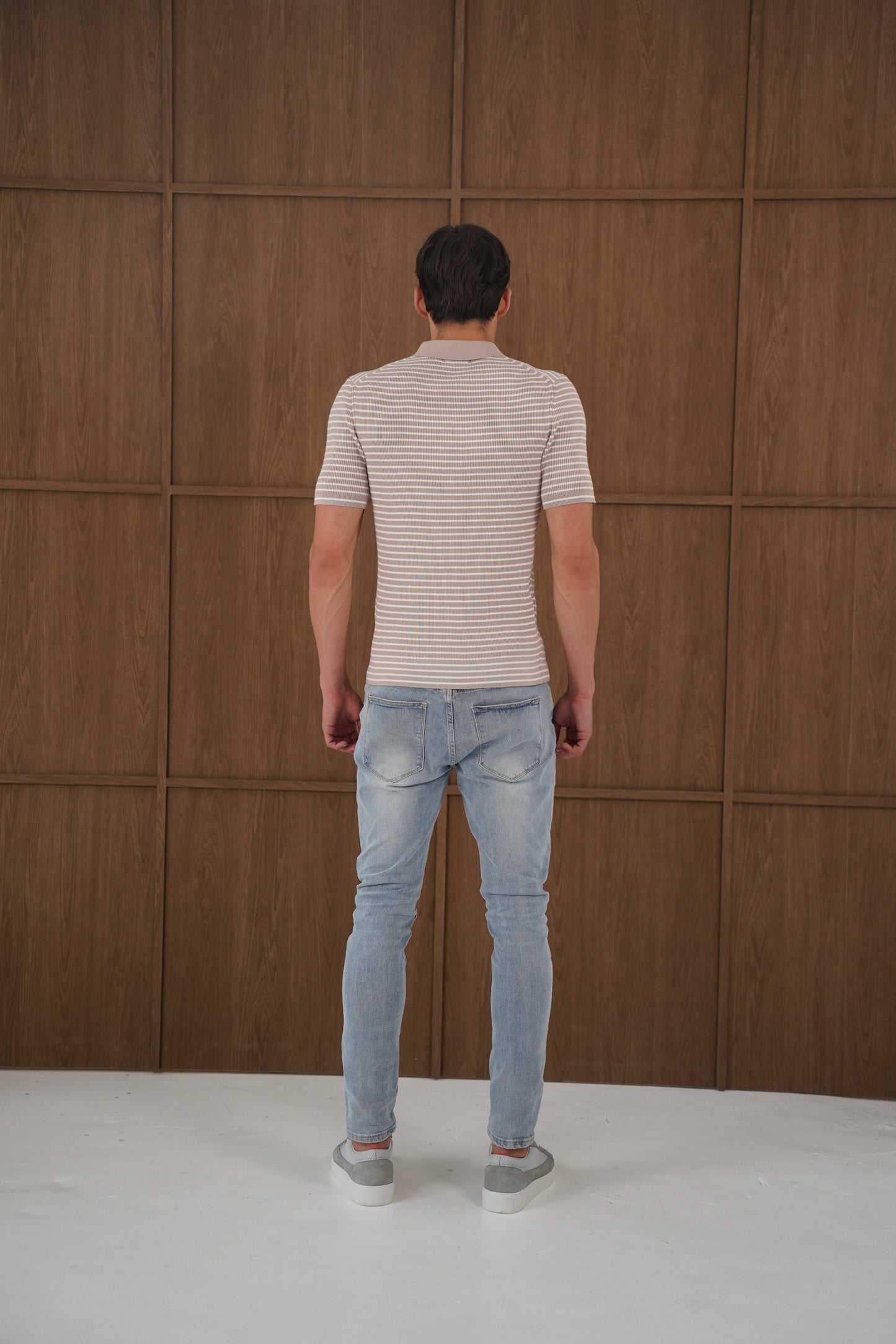 Capo Stripped Button Polo Shirt - Stone