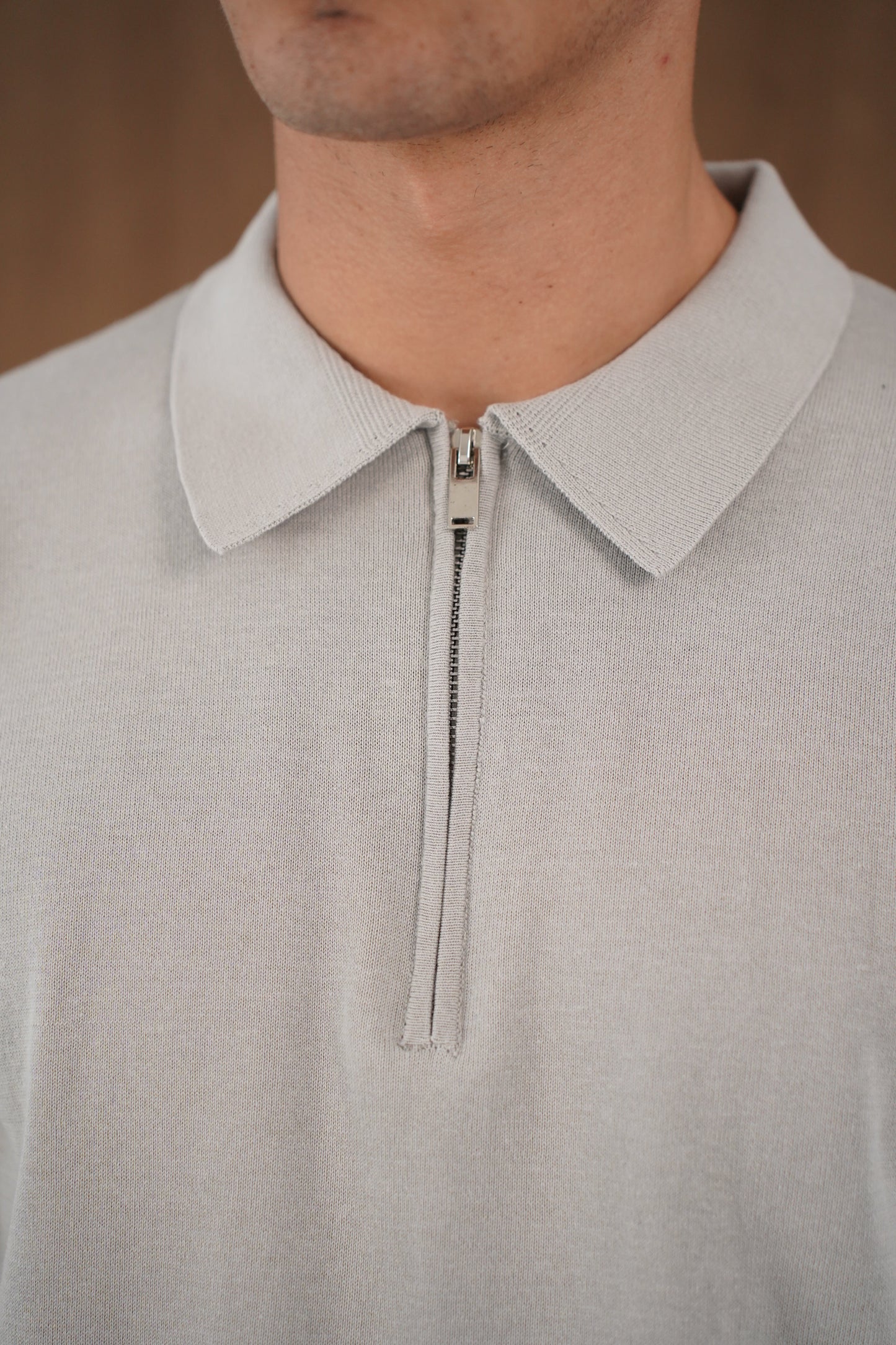 Capo Egyptian Cotton SS Zip Polo Shirt - Stone