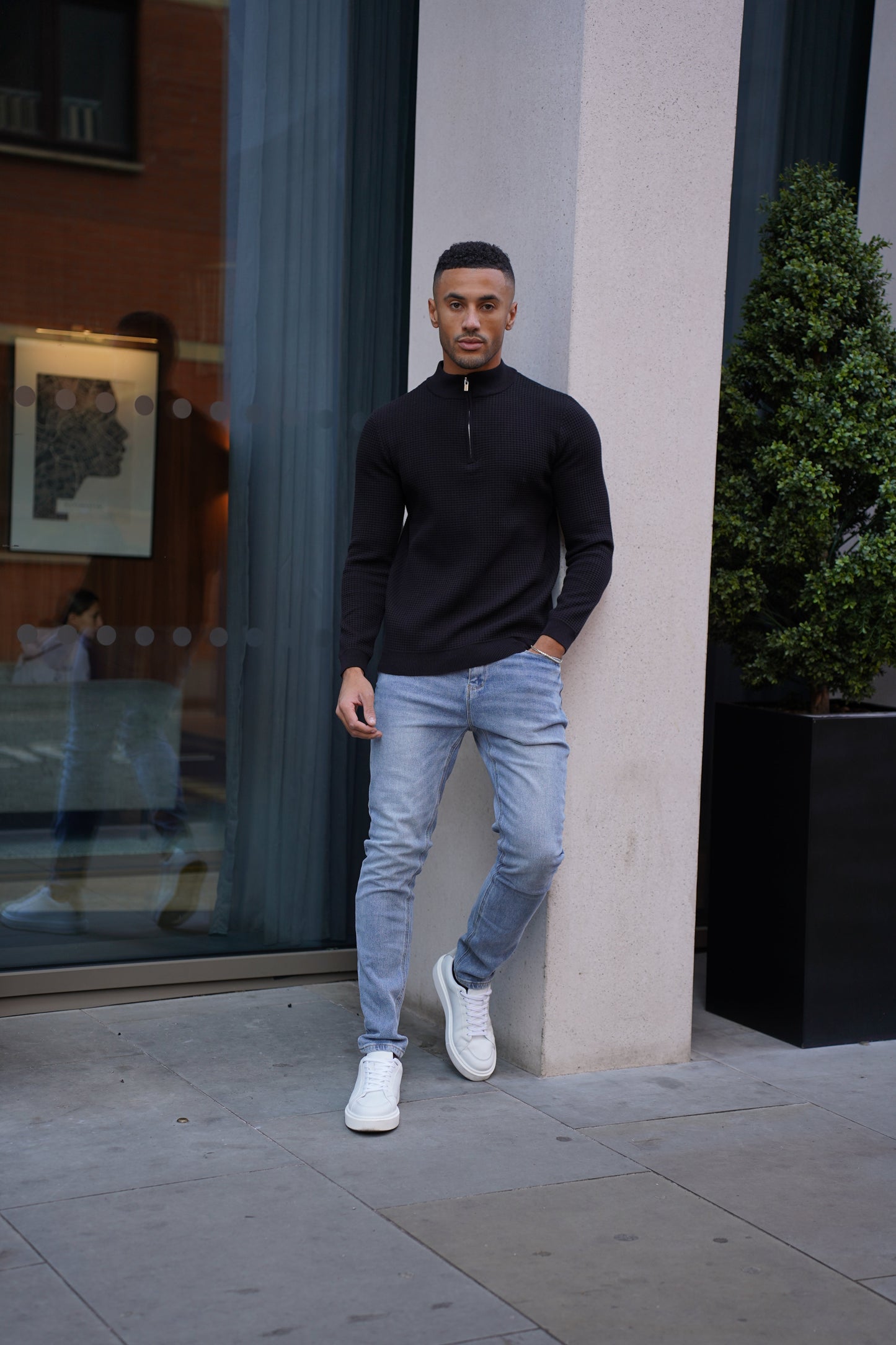 Capo WAFFLE Cotton 1/4 Zip Jumper - Black