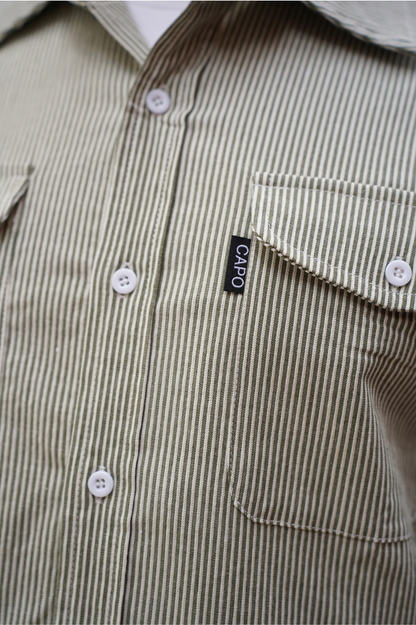 Capo LINEN LINED OVERSHIRT - Olive/White
