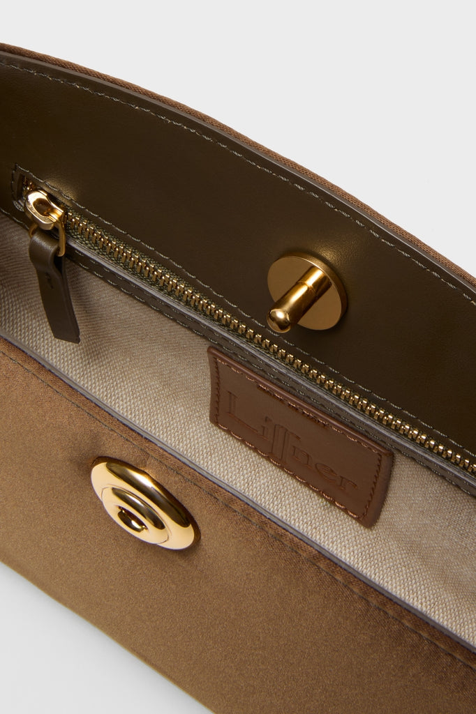 Brown Satin Pushlock Clutch