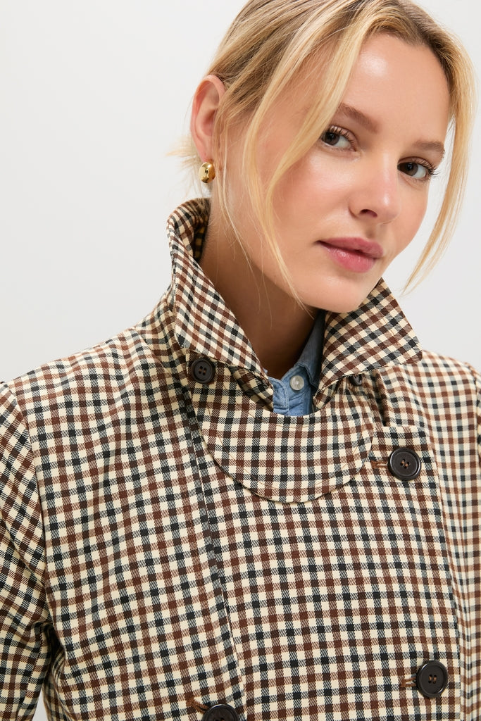 Brown Plaid Long Trench Coat
