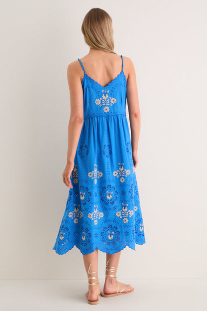 Blue Catharina Embroidery Slip Dress