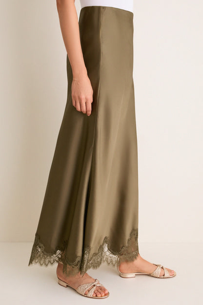 Burnt Olive Satin Mischa Slip Skirt