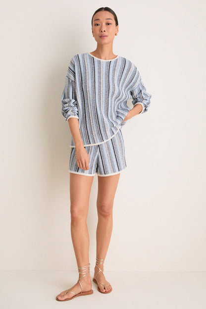 Blue Grotto Crochet Capri Crewneck