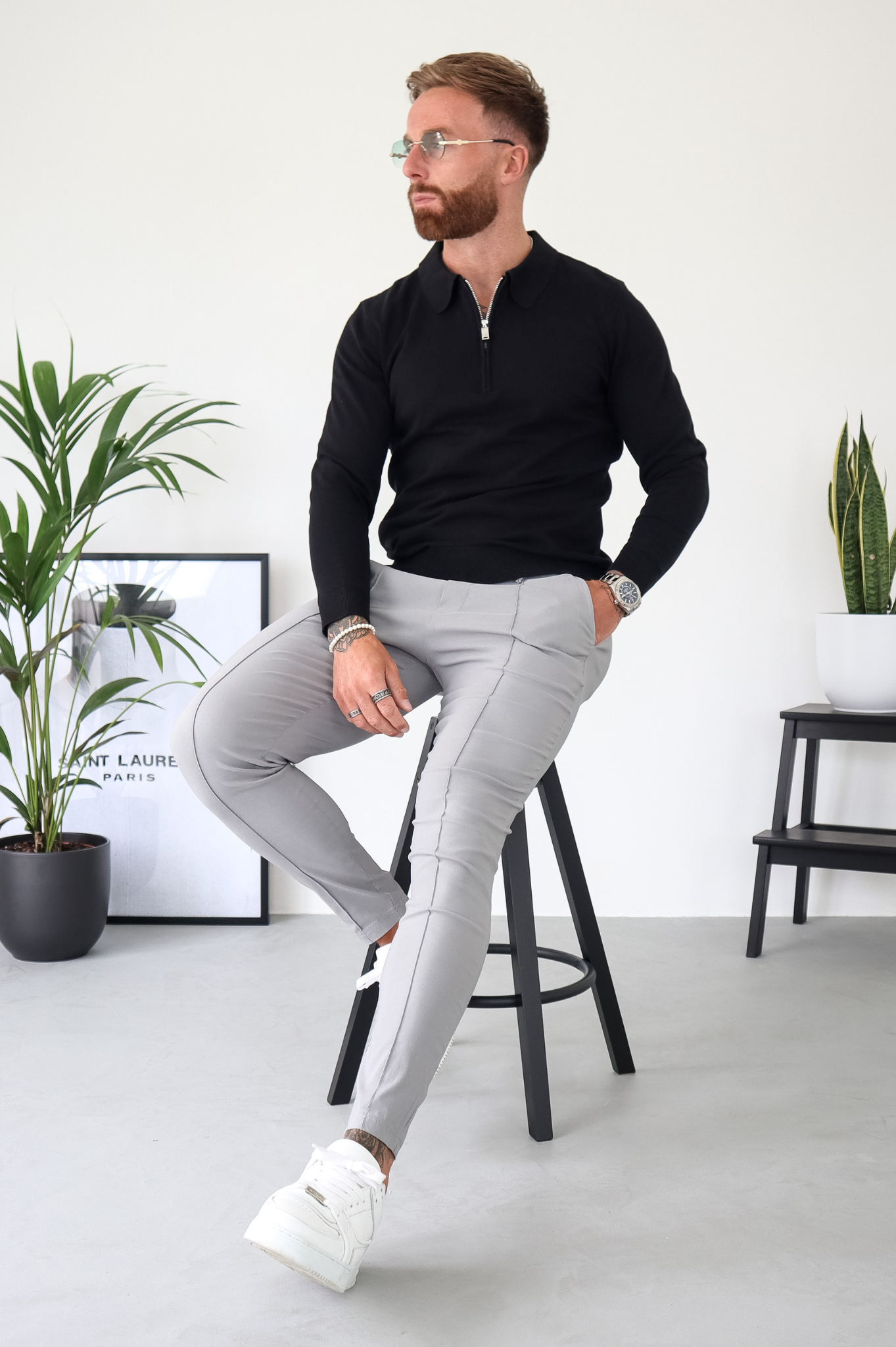 Capo Egyptian Cotton LS Zip Polo Shirt - Black