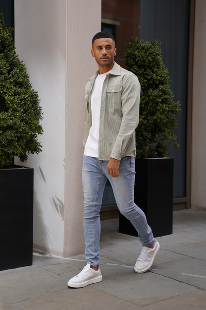 Capo LINEN LINED OVERSHIRT - Olive/White