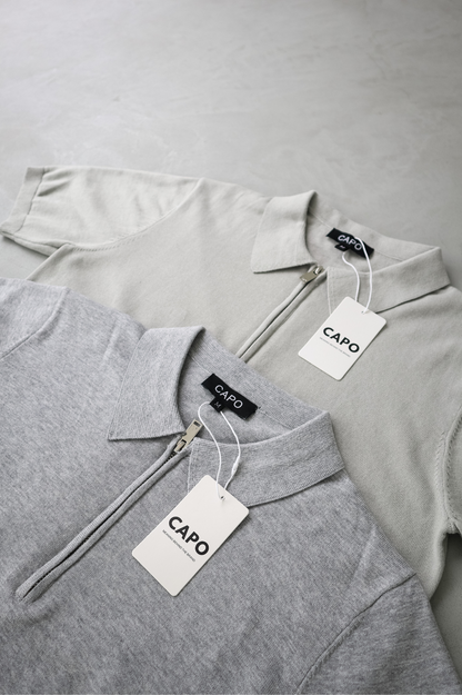 Capo Egyptian Cotton SS Zip Polo Shirt - Stone