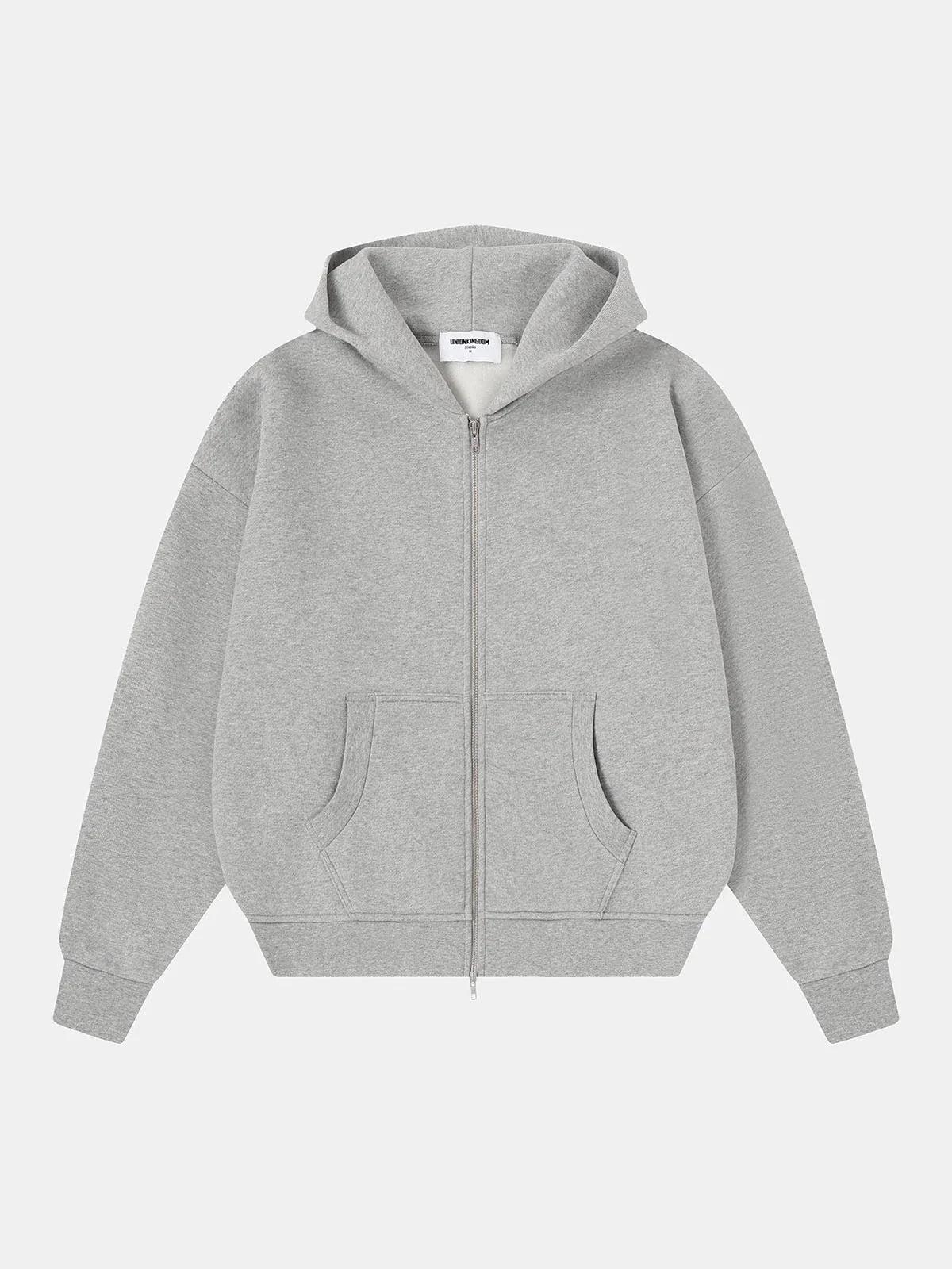 520 GSM BOXY CROPPED FIT 'FLOWER GRAY' ZIP-UP HOODIE
