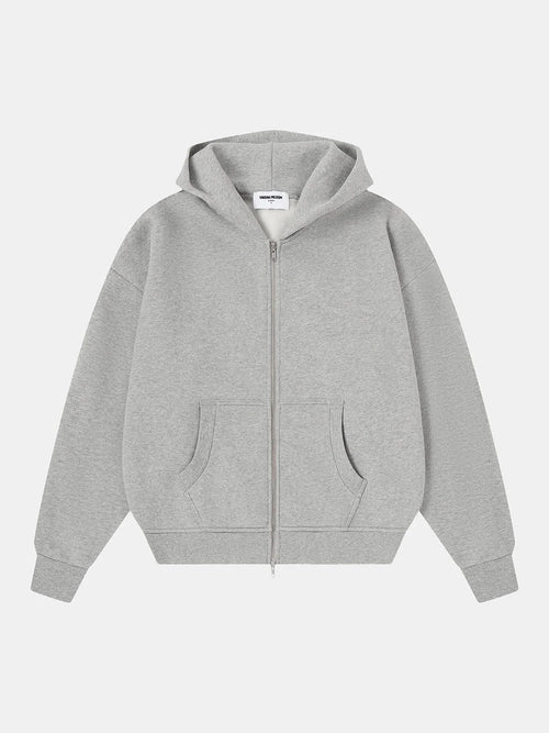 520 GSM BOXY CROPPED FIT 'FLOWER GRAY' ZIP-UP HOODIE