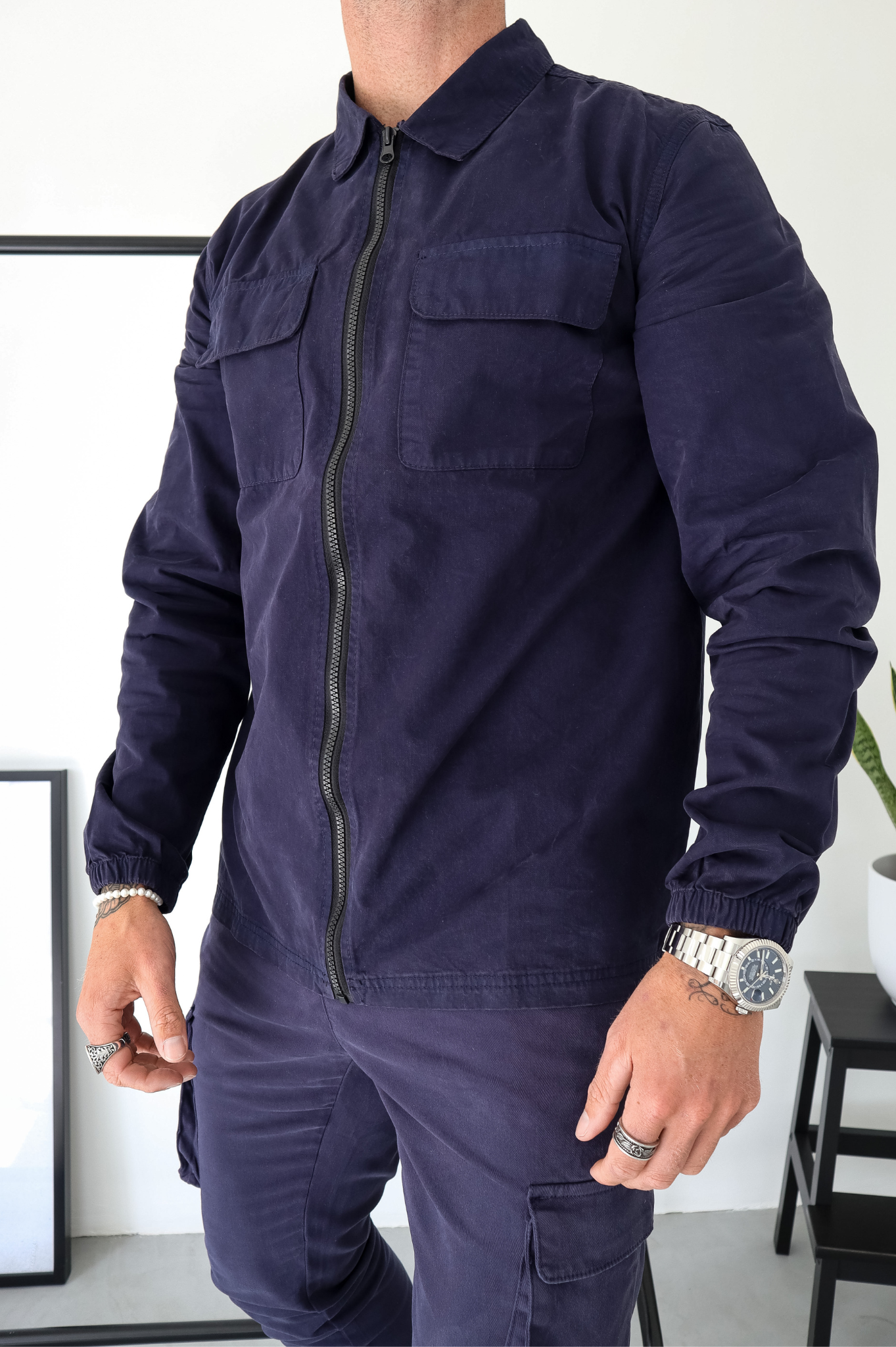 Capo DYED Cotton Cargo Jacket - Navy
