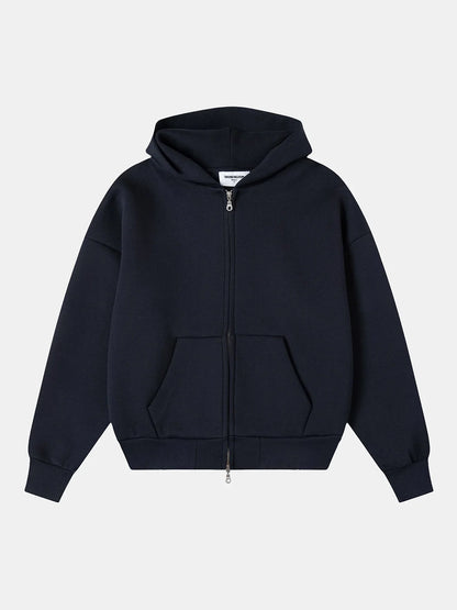 630 GSM BOXY CROPPED FIT 'NAVY BLUE' ZIP-UP HOODIE