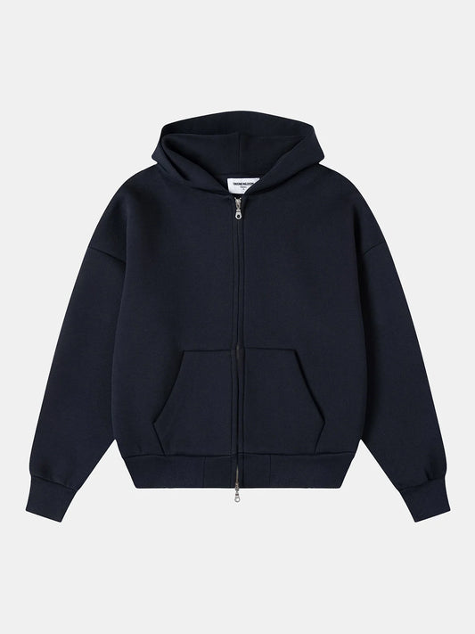 630 GSM BOXY CROPPED FIT 'NAVY BLUE' ZIP-UP HOODIE