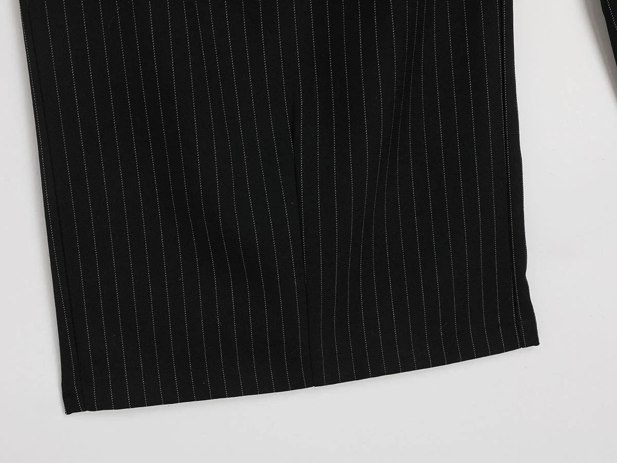 300 GSM BAGGY FIT STRIPED PLEATED 'BLACK' PANTS