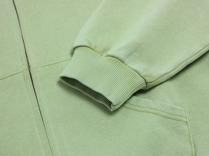 480 GSM BOXY CROPPED FIT 'WASHED GREEN' ZIP-UP HOODIE