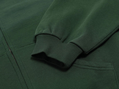 480 GSM BOXY CROPPED FIT 'WASHED DEEP GREEN' ZIP-UP HOODIE