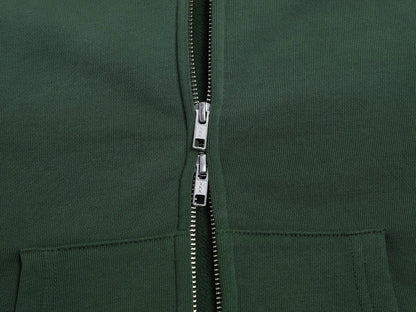 480 GSM BOXY CROPPED FIT 'WASHED DEEP GREEN' ZIP-UP HOODIE