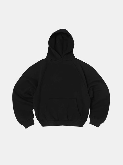600 GSM RAGLAN CROPPED FIT 'BLACK' HOODIE