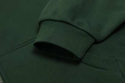 520 GSM BOXY CROPPED FIT ' DARK GREEN' ZIP-UP HOODIE