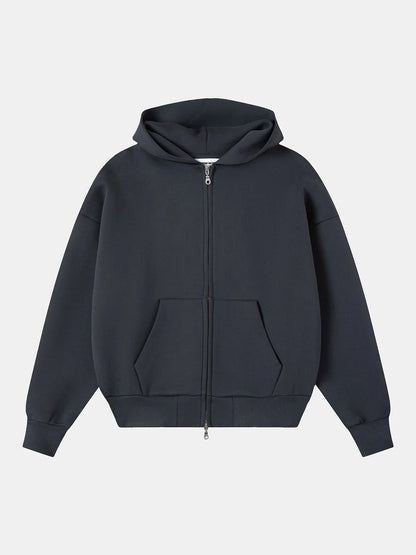 630 GSM BOXY CROPPED FIT 'STONE COAL' ZIP-UP HOODIE
