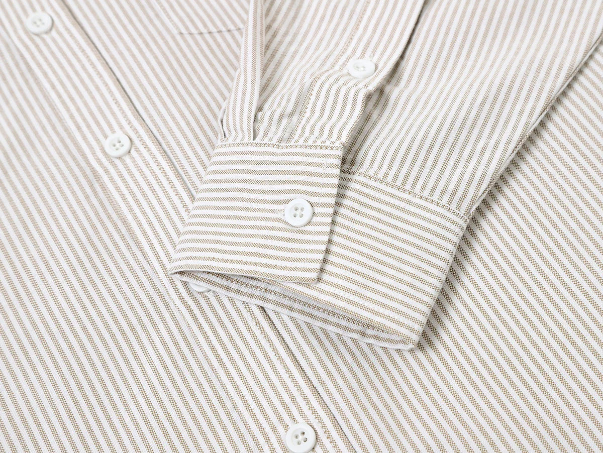 BOXY CROPPED 'BEIGE' STRIPED LONG-SLEEVE SHIRT