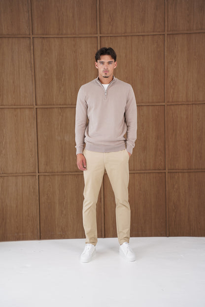 Capo Egyptian Cotton 1/4 Zip Top - Oatmeal