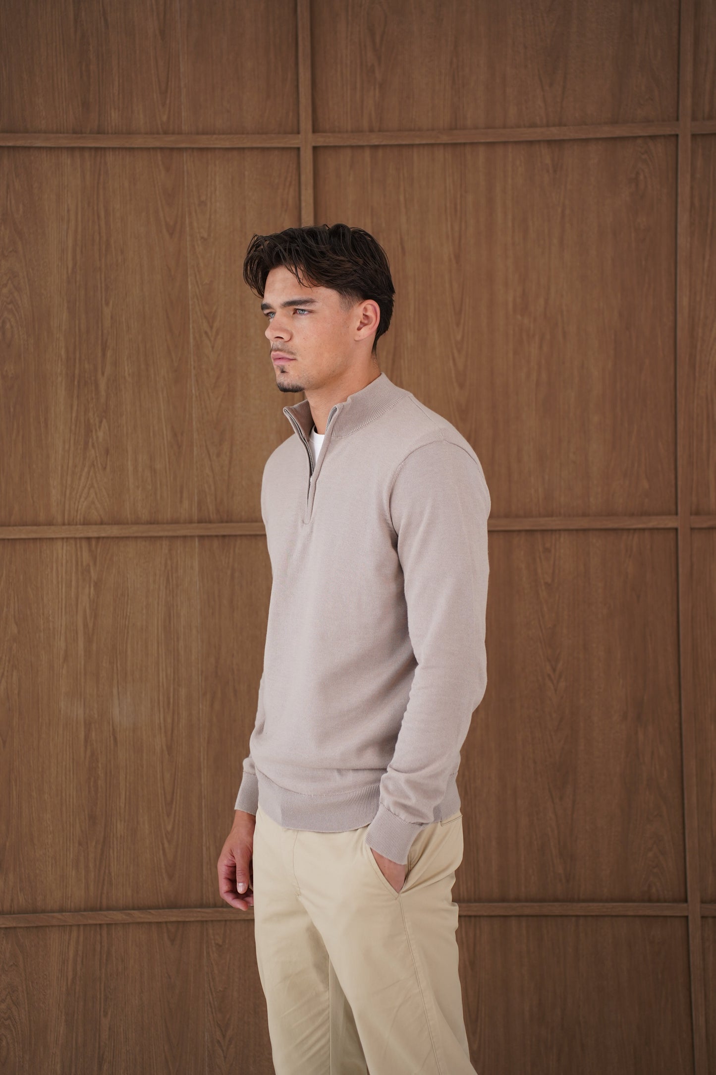 Capo Egyptian Cotton 1/4 Zip Top - Oatmeal