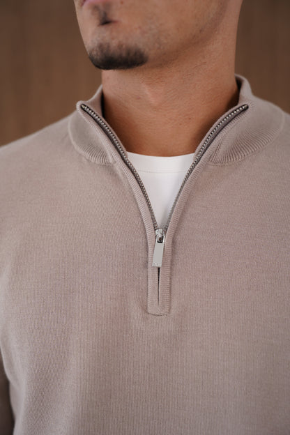 Capo Egyptian Cotton 1/4 Zip Top - Oatmeal