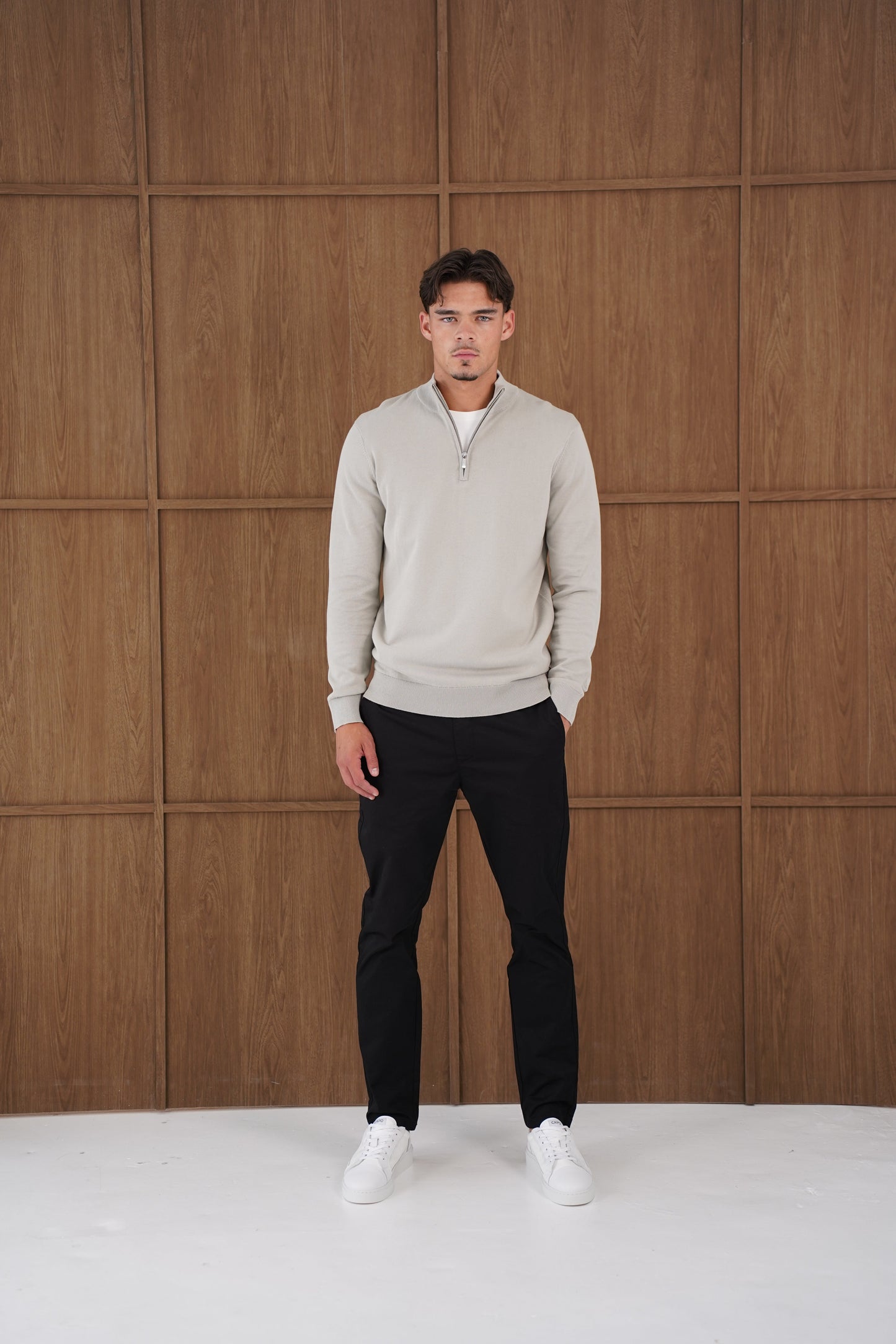 Capo Egyptian Cotton 1/4 Zip Top - Stone