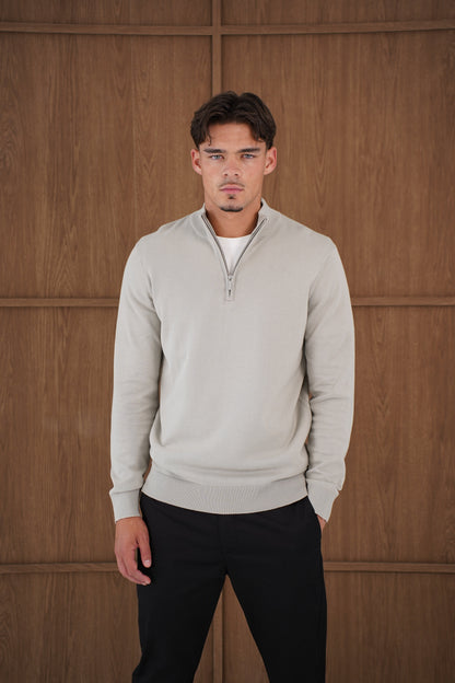 Capo Egyptian Cotton 1/4 Zip Top - Stone