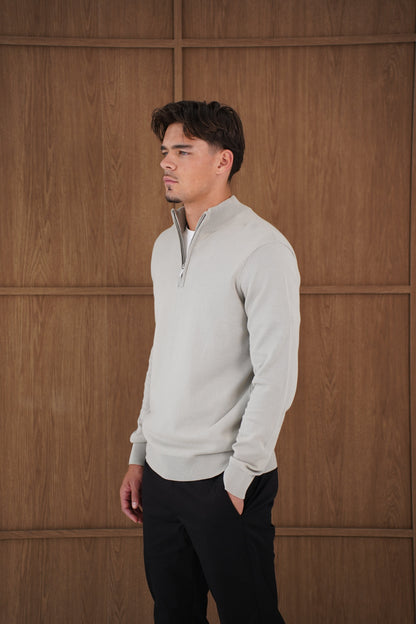 Capo Egyptian Cotton 1/4 Zip Top - Stone