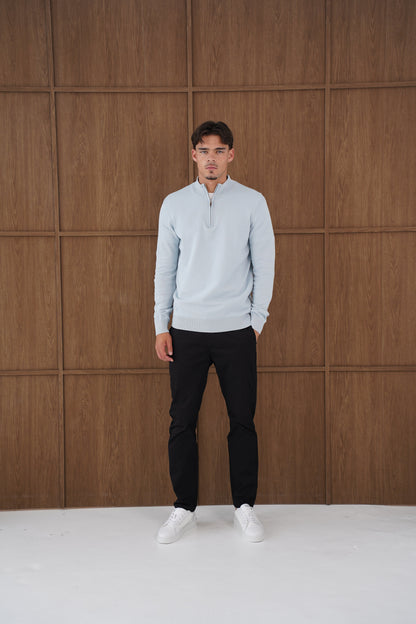 Capo Egyptian Cotton 1/4 Zip Top - Sky Blue