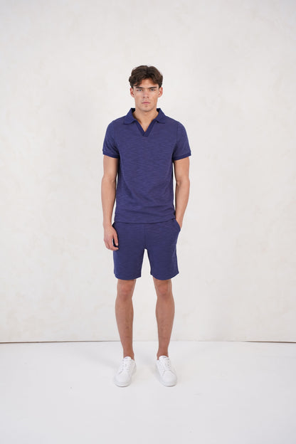Capo Jersey Slub Cuban Polo Shirt - Navy