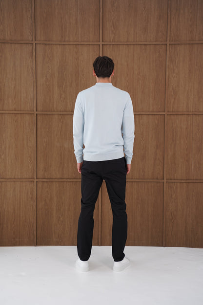 Capo Egyptian Cotton 1/4 Zip Top - Sky Blue