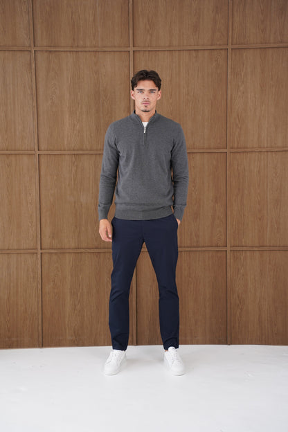 Capo Egyptian Cotton 1/4 Zip Top - Charcoal