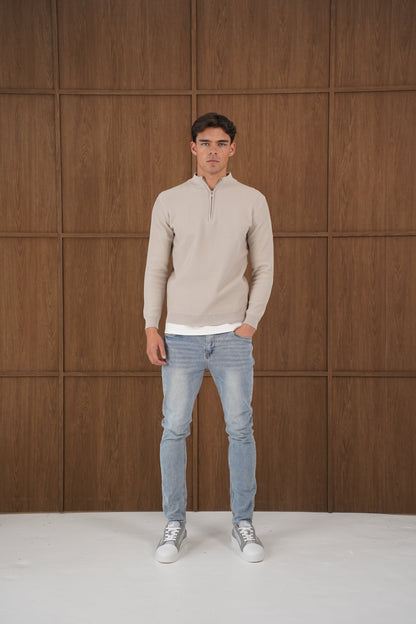 Capo TWIST Cotton 1/4 Zip Jumper - Stone