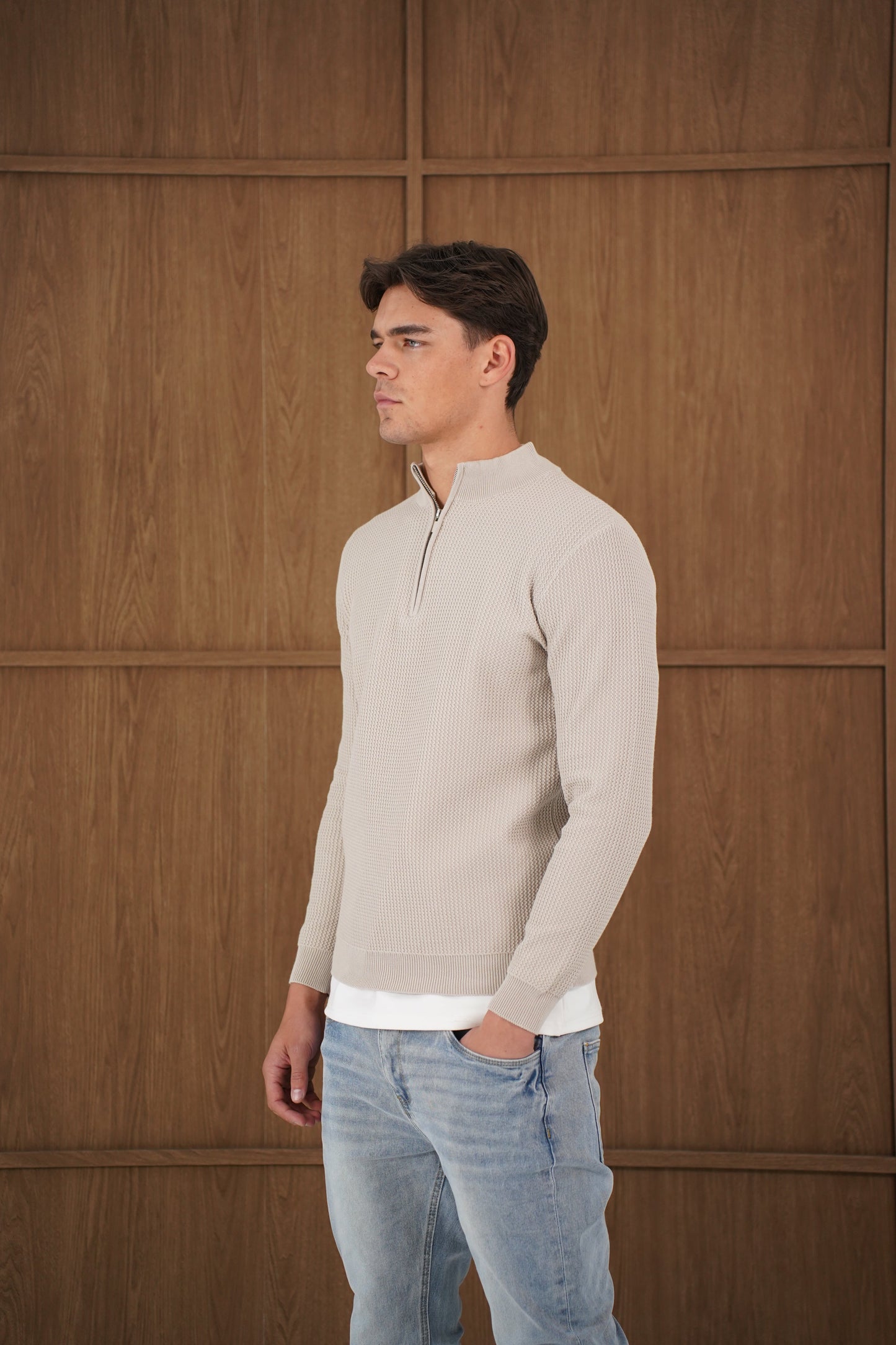 Capo TWIST Cotton 1/4 Zip Jumper - Stone