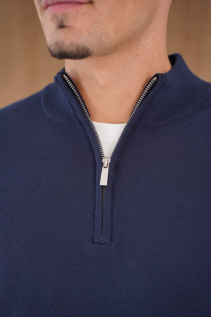 Capo Egyptian Cotton 1/4 Zip Top - Navy