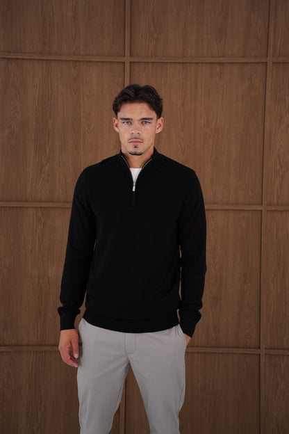 Capo Egyptian Cotton 1/4 Zip Top - Black
