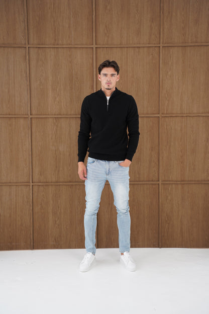 Capo Ribbed 1/4 Zip Jumper - Black