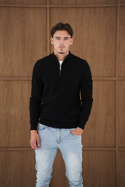 Capo Ribbed 1/4 Zip Jumper - Black