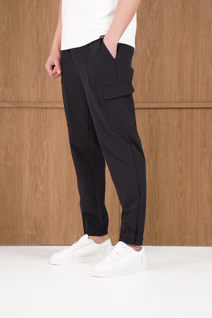 Capo Smart Cuffed Cargo Pants - Black