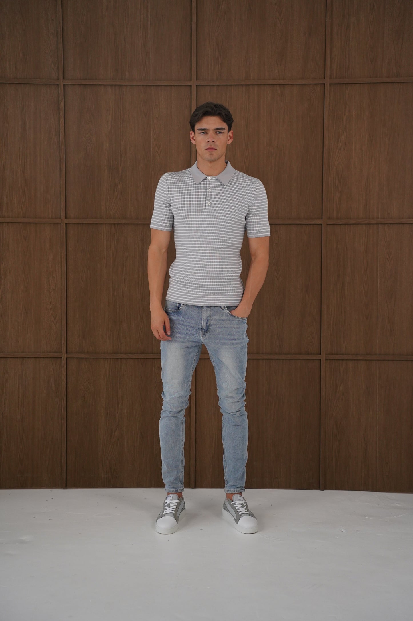 Capo Stripped Button Polo Shirt - Grey