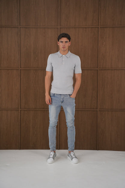 Capo Stripped Button Polo Shirt - Grey