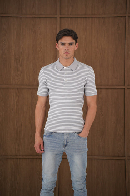 Capo Stripped Button Polo Shirt - Grey