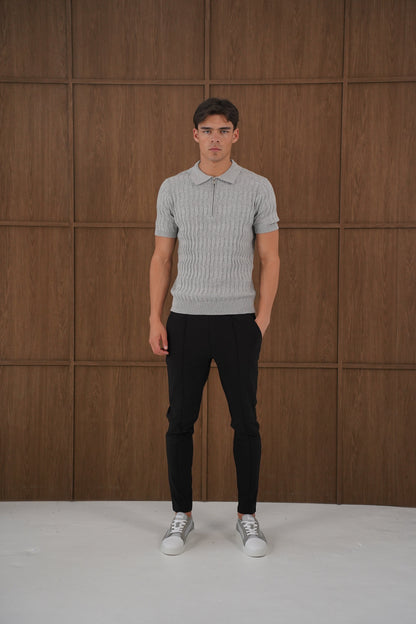 Capo Egyptian Cotton DIAMOND SS Zip Polo Shirt - Grey