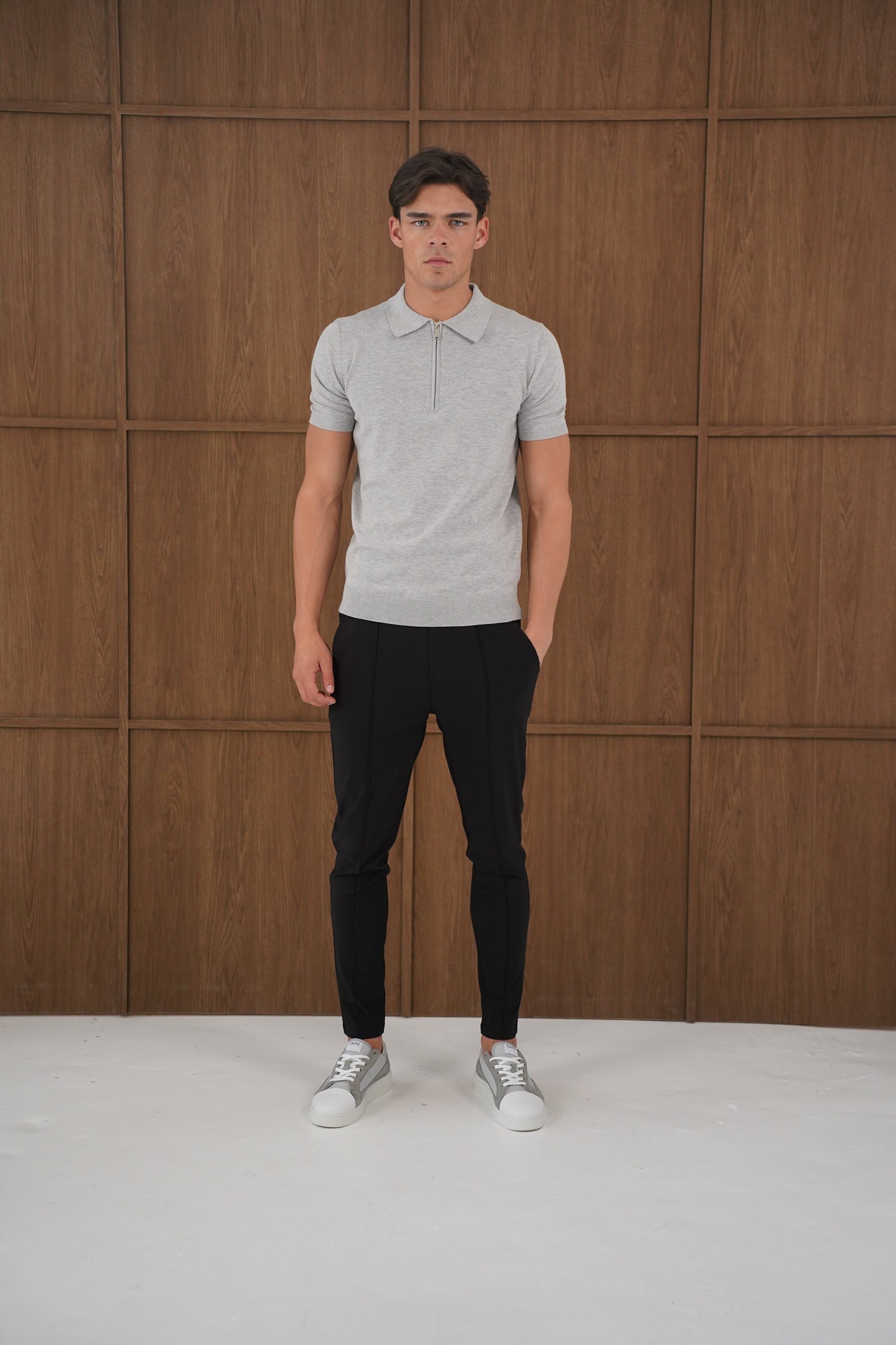 Capo Egyptian Cotton SS Zip Polo Shirt - Grey