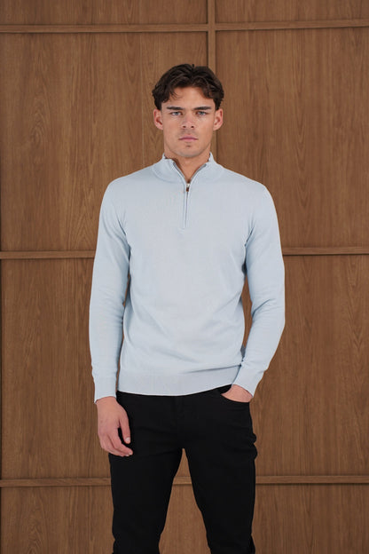 Capo Egyptian Cotton 1/4 Zip Top - Sky Blue