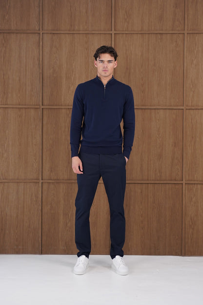 Capo Egyptian Cotton 1/4 Zip Top - Navy