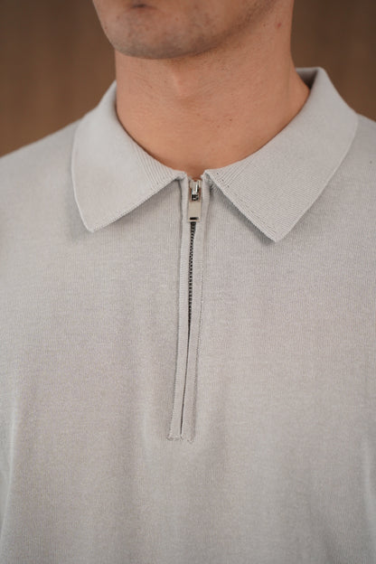 Capo Egyptian Cotton SS Zip Polo Shirt - Stone